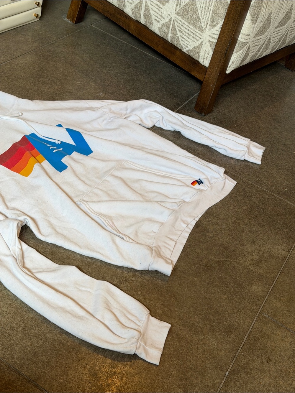 Aviator Nation White Hoodie with Colorful 'AV' Logo - Picture 2 of 14